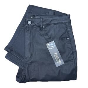 Womens Sz 8 Wax Coated Jeans Mid Rise Black Skinny Versona NWT Dressy Casual